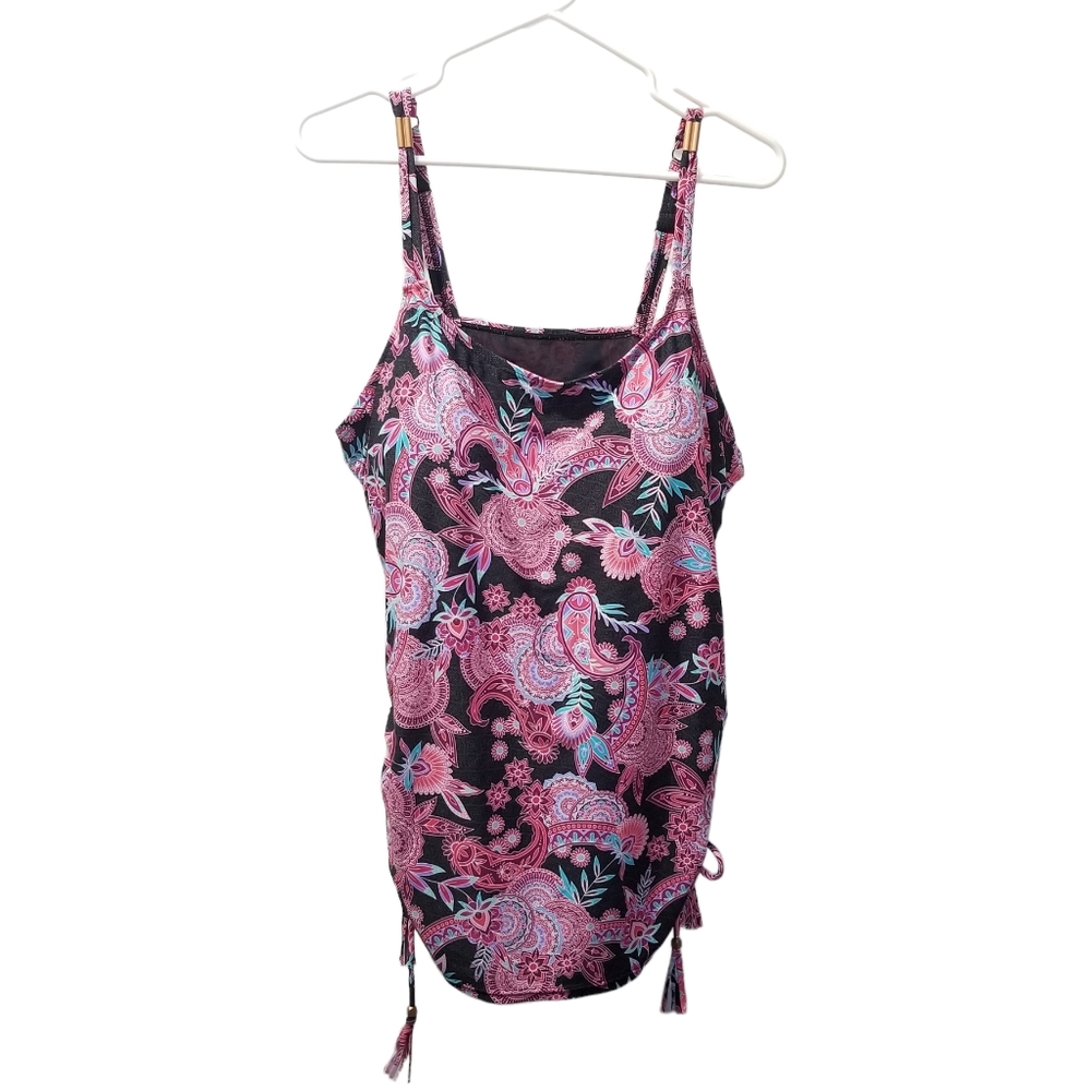 Croft & Barrow Tankini Swim Top Women's 24W Gray Pink Paisley Geometric …